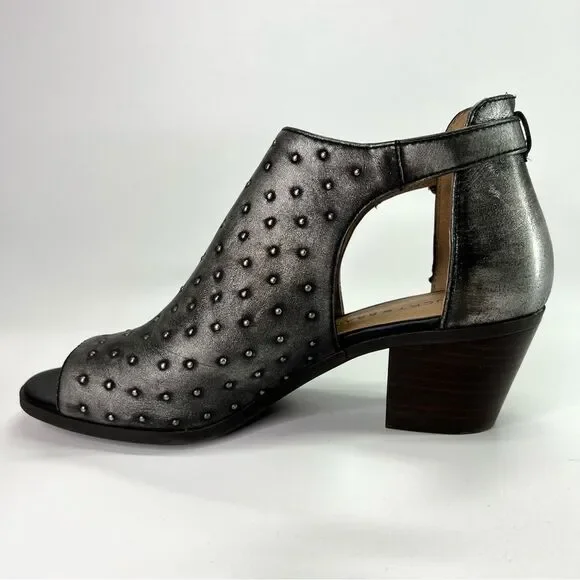 Lucky Brand Barimo Open Toe Studded Leather Booties 7.5 Metallic Grey - Picture 10 of 16